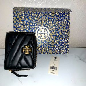 Tory Burch Kira Chevron Bifold Wallet Black Gold